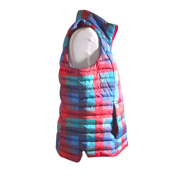 Lands' End Turquoise, Blue & Red Plaid Full Zip Down Puffer Vest Size L(14-16) - Picture 3 of 12